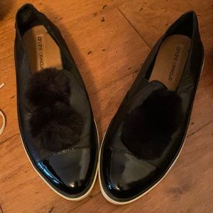 Pom Pom detail black leather and patent must have